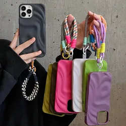 Bunte Lanyard-Hülle mit Faltenfalten für iPhone 14 13 12 Pro Max 11, matte Hülle mit Seilband, Schutzhülle, weiche Schale