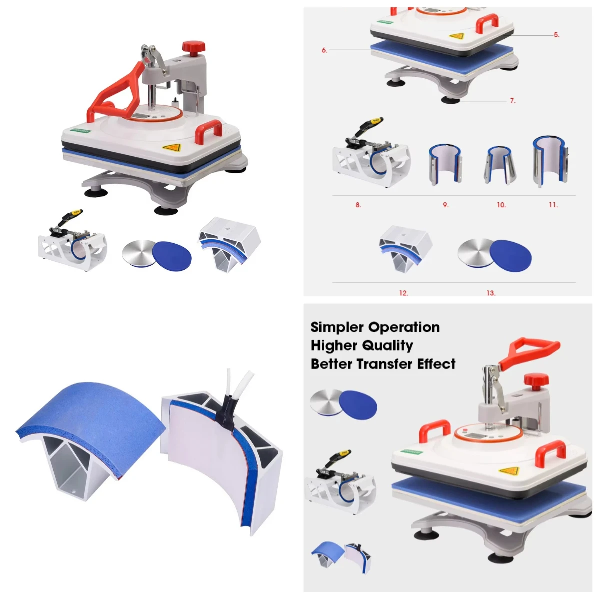 

WJW Multifunctional t Shirt Sublimation Printing Machine 5 in 1 Tshirt Heat Press Machine for T-shirt Mug P8200-5