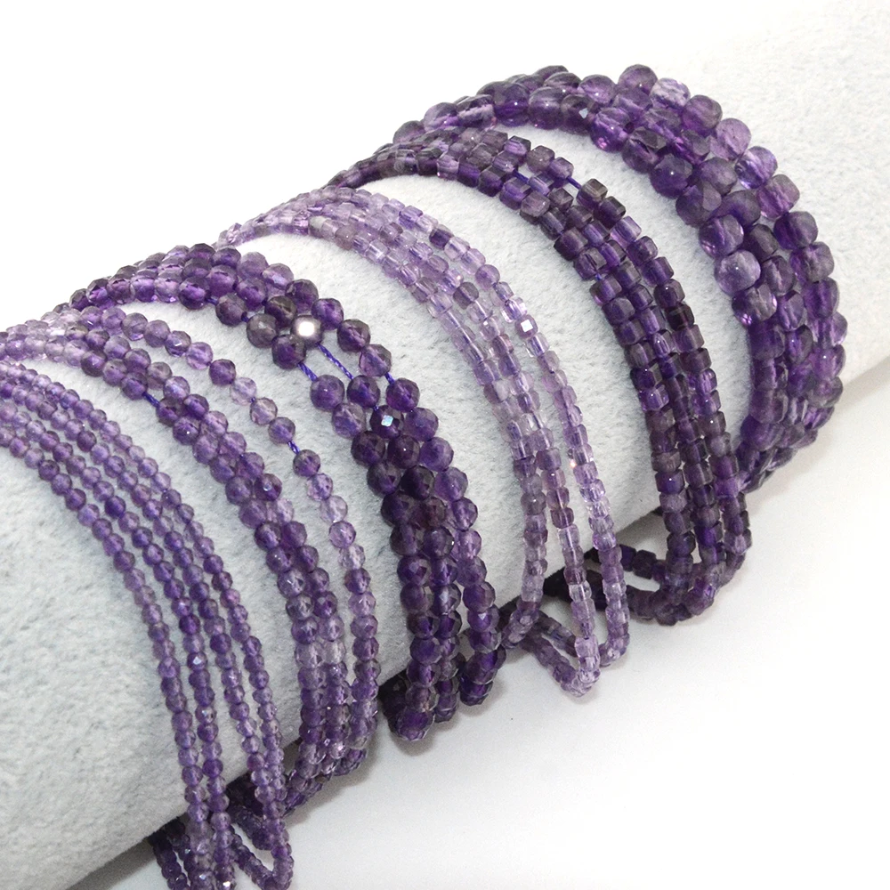 

Natural Amethyst Faceted Round / Cube Beads 2mm,3mm,4mm，Fine Jewelry Making Making DIY Bracelets Necklace Strand Woman Gift