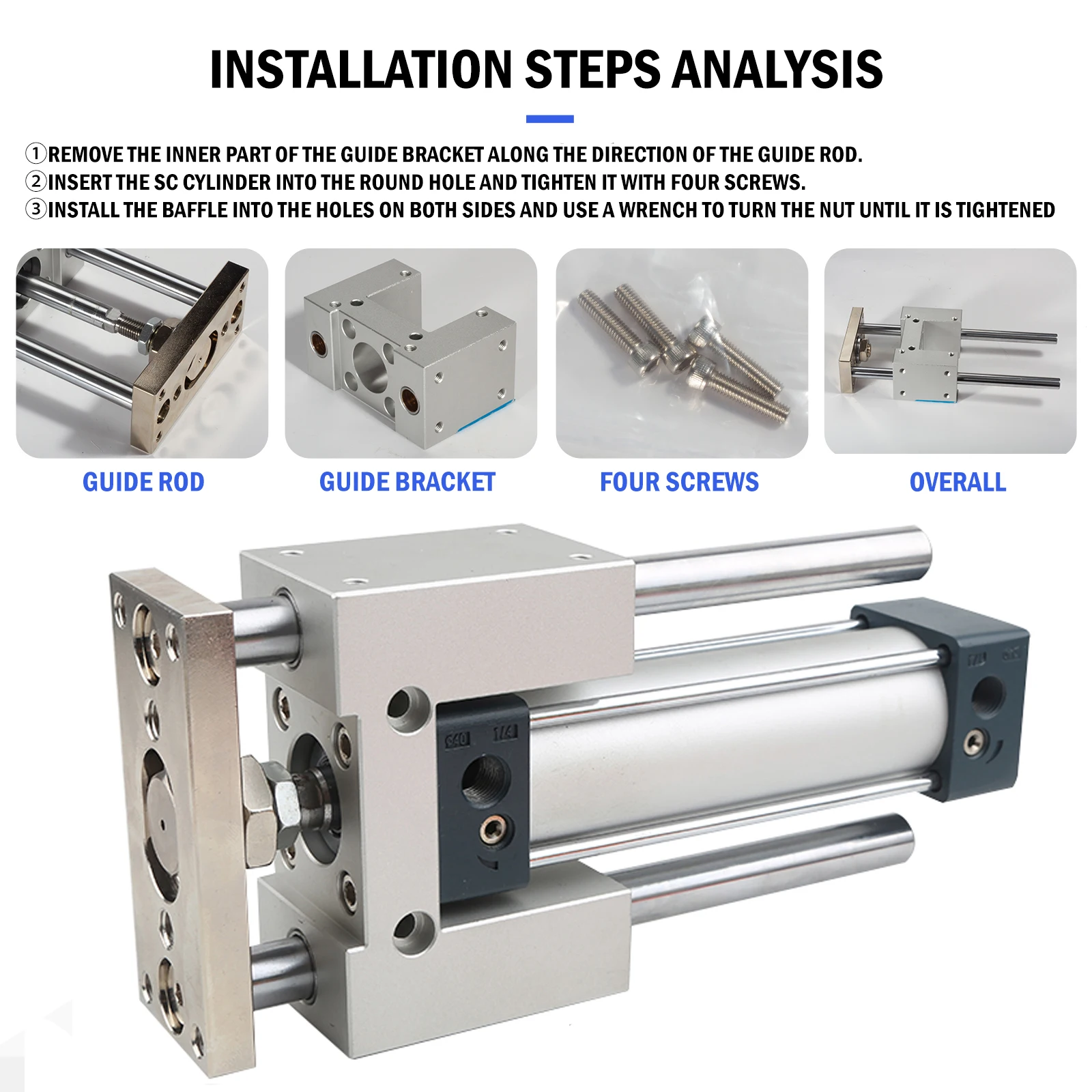 SC32 SC40 SC50 Pneumatic Standard Cylinder Guiding Support Bracket Linear Guide Rail For SC Piston Mounting Accessories