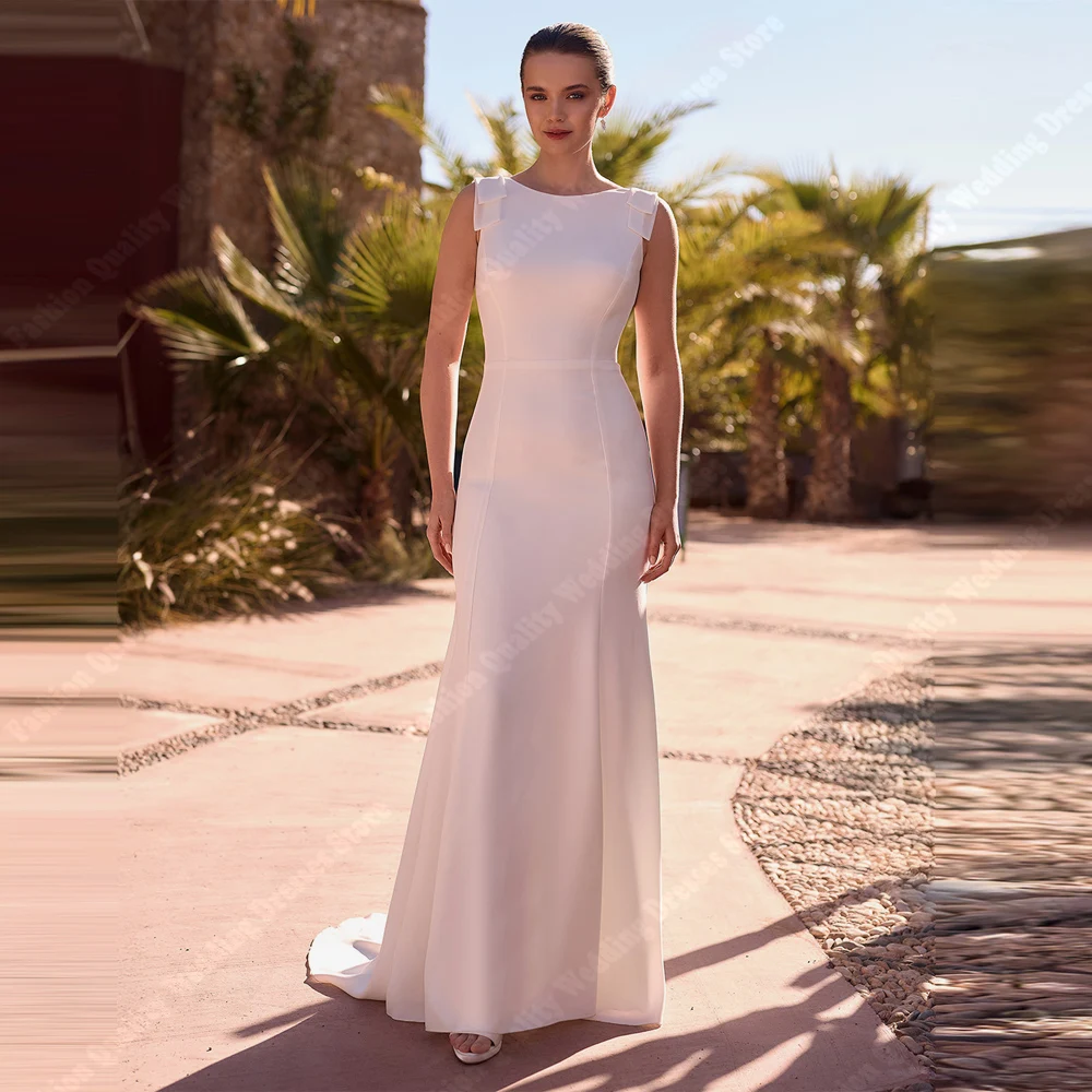 

2025 Round Neck Sleeveless Women Wedding Dresses Sexy Mermaid Bridal Gowns Mopping Length Banquet Vestidos De Novia Customized