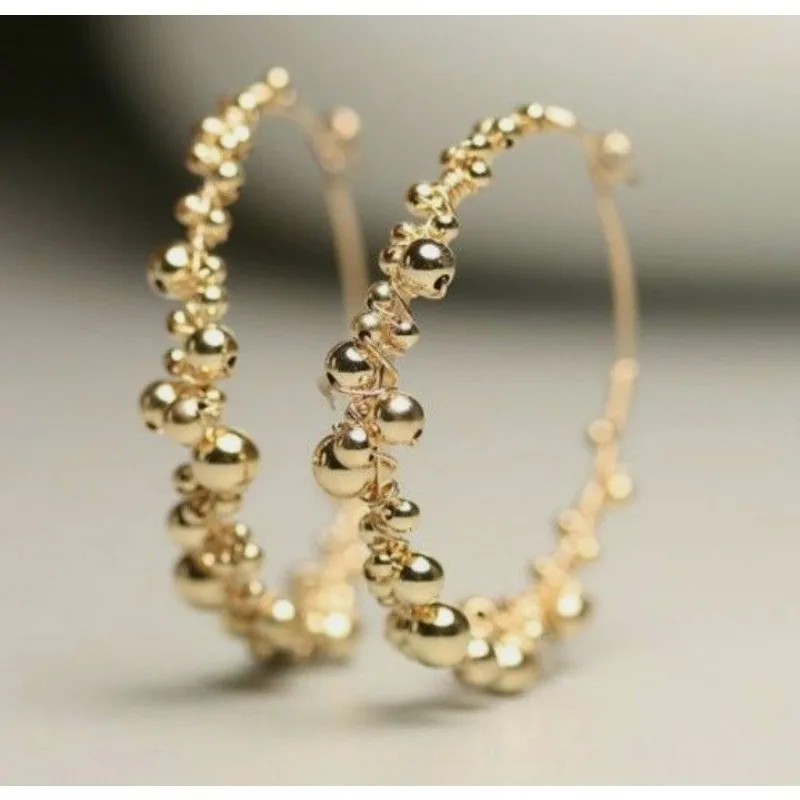 Classic Hand Carved Hoops Women's Earrings Gold Color Metal Geometry Daily Wear Party Jewelry Anniversary Gift
