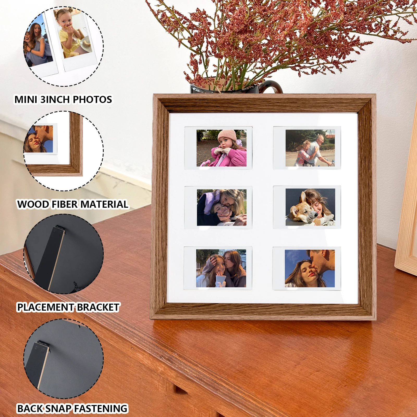 CAIUL Wooden Collage Picture Frame Album for 2 x 3 inch Photos Wall Desktop Photo Frame（1 pack）