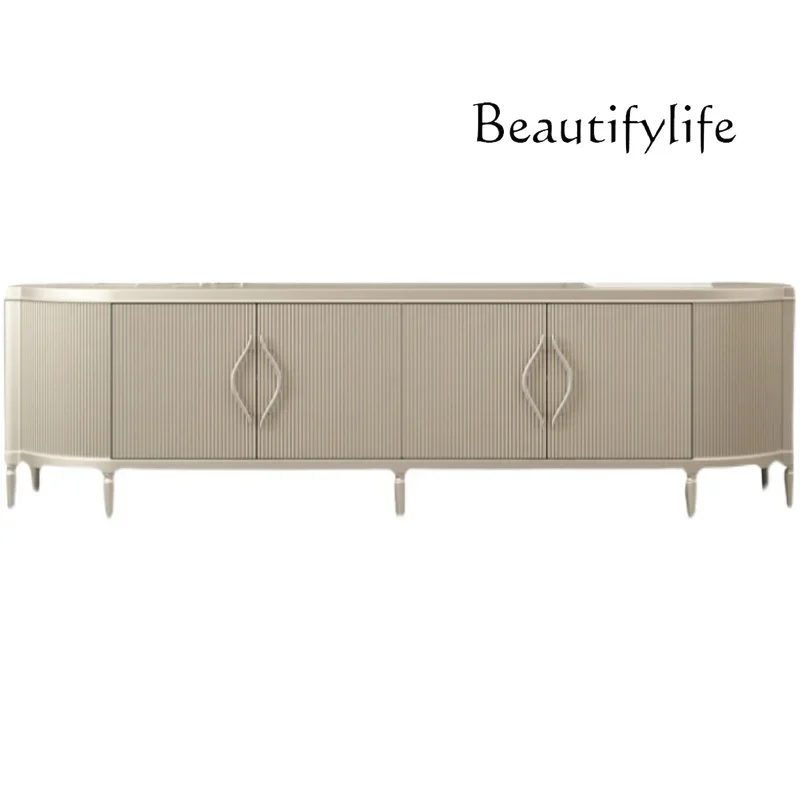 W American Light Luxury TV Cabinet Set Living Room Solid Wood Video Cabinet Simple Villa Living Room Floor Fashion
