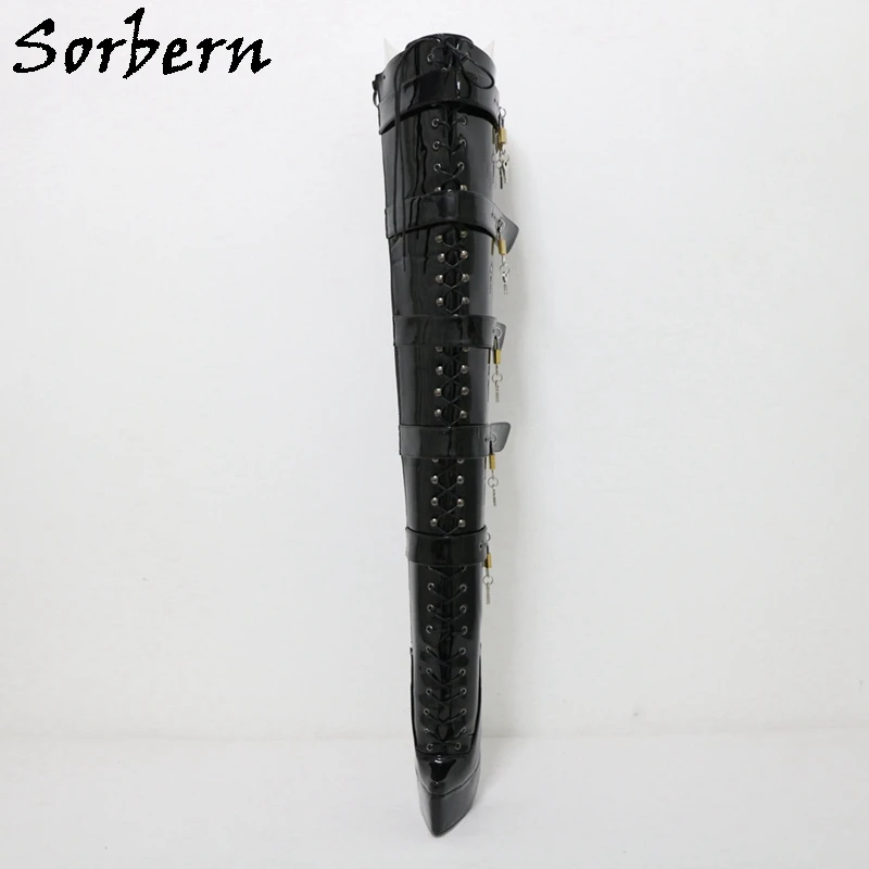 Sorbern Lockable Straps Ballet Boots Crotch High 8 Inch Metal Heeled Platform Long Boot Lace Up Fetish Drag Queen Shoe Custom