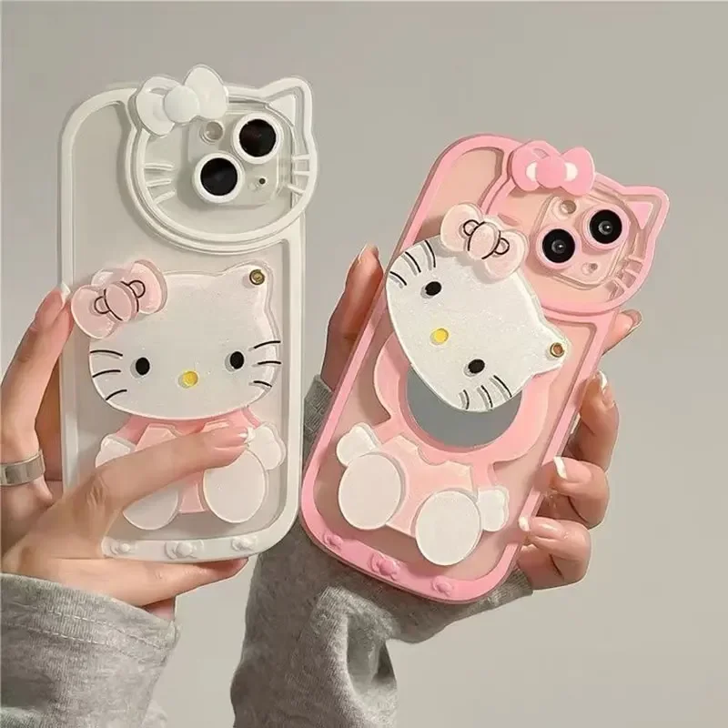 Sanrio Hello Kitty Phone Case Kawaii 3D Mirror For IPhone 15 14 13 Pro Max 11 12 13 Pro X XR 7 8 Plus Girl Pink Y2K Cute Cover