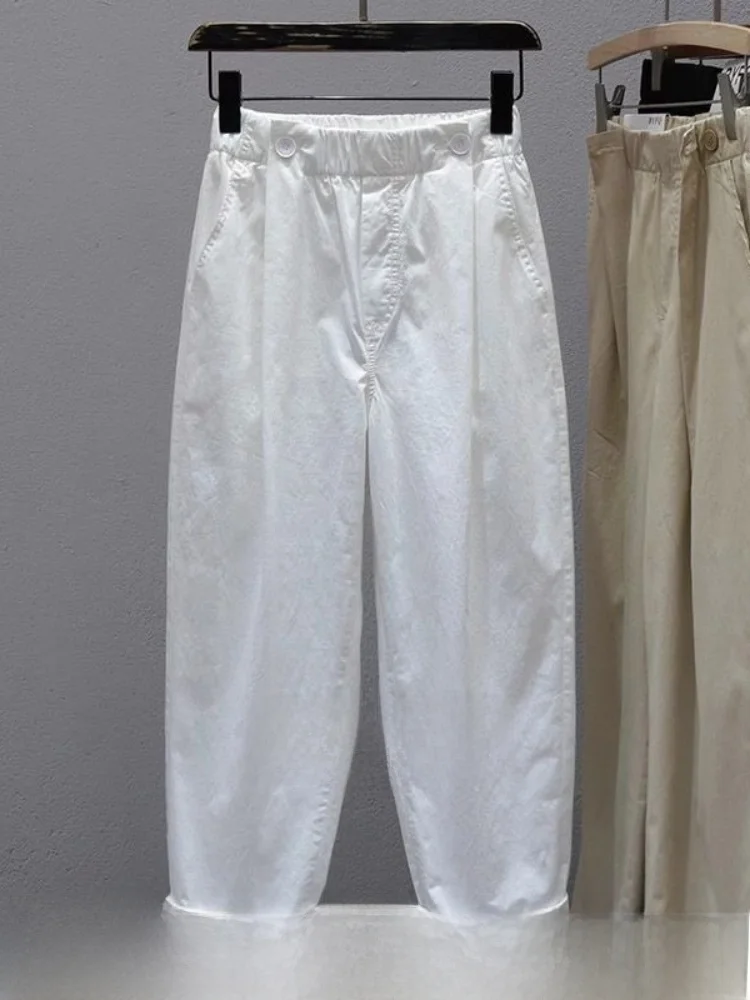 

Qui Dry Ice Silk Casual Pants Nine Points Harem Pants Women's High Waist Straight Leg Commuter Sle Korean Faion