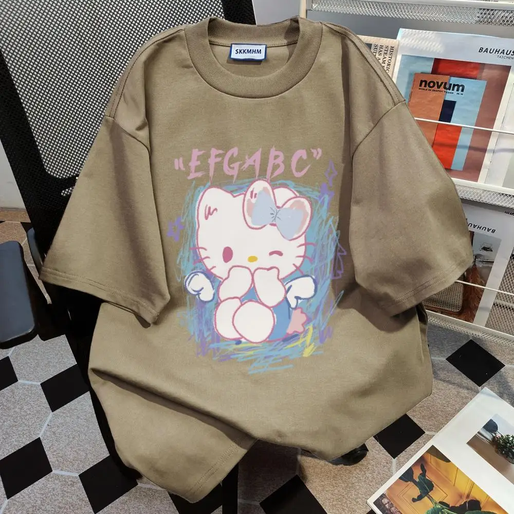 T-shirt Hello Kitty Anime pour hommes et femmes, Sanurgente Kawaii, Loisirs, Manches courtes, Tendance masculine, Hip Hop, Y-Student Hot, Bol, Mode, Mignon