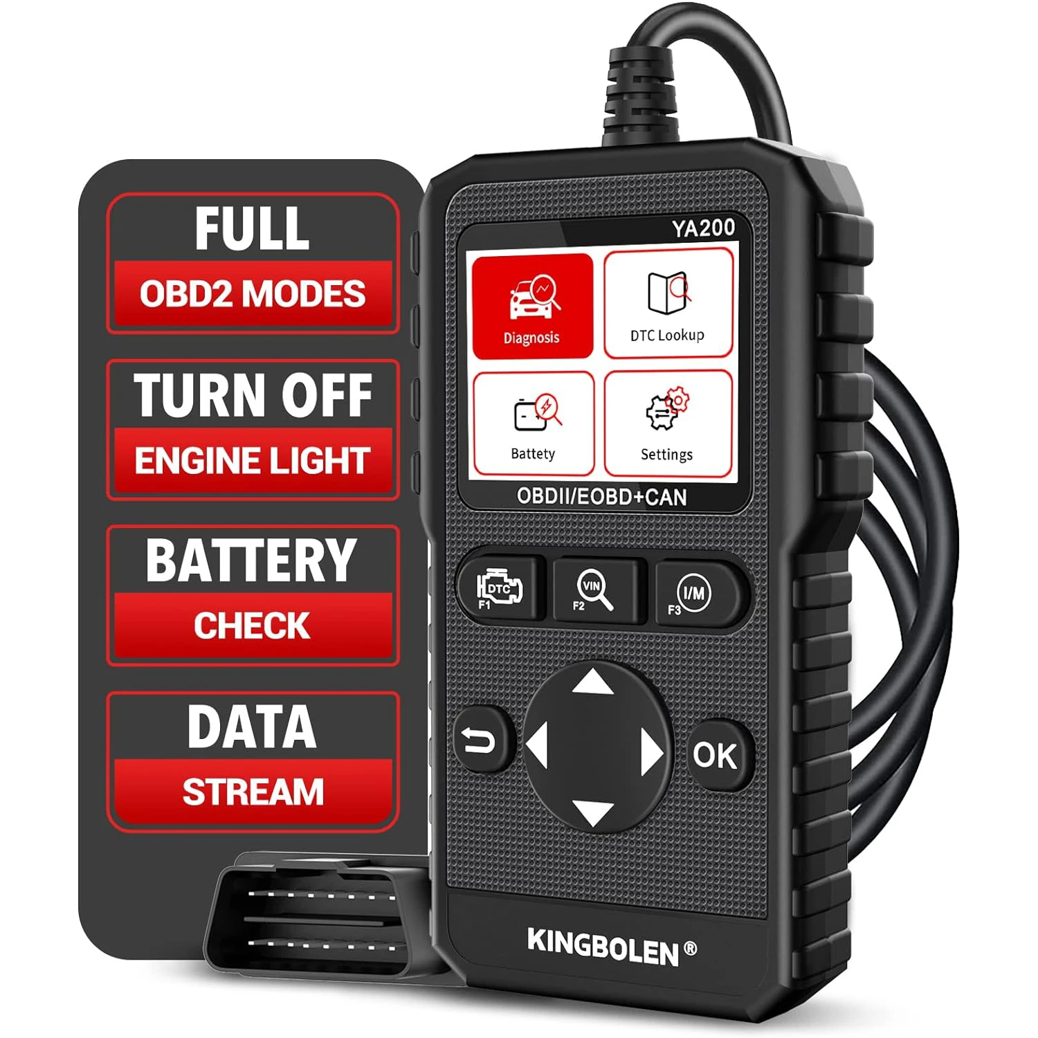 

Сканер Kingbolen YA200 OBD2 для автомобильного анализатора двигателя 12 В, полные функции с тестом напряжения, считывание кода EOBD