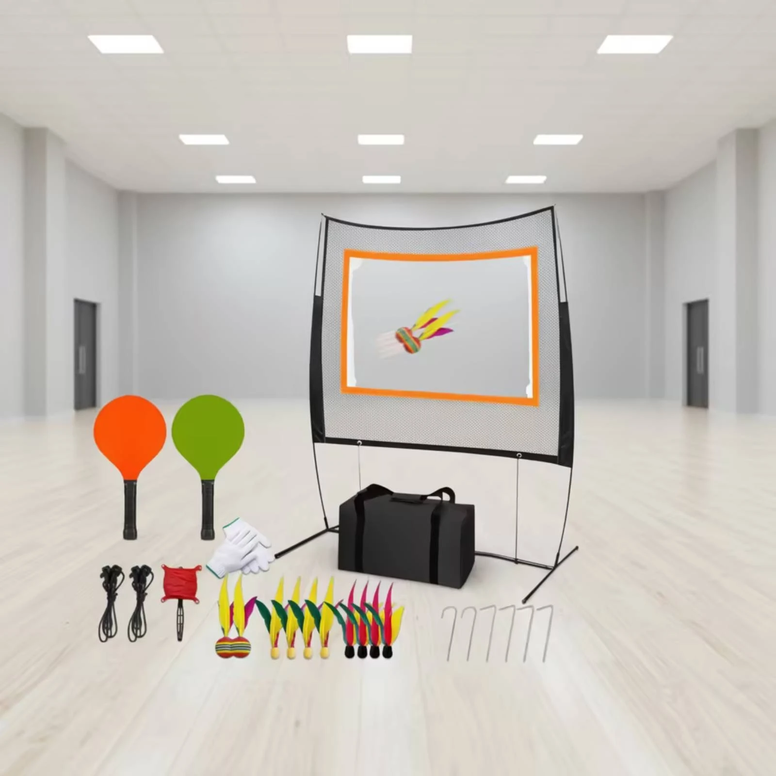 Shuttlecock Training Set Freestanding Shuttlecock Net with Rackets Badminton Net Compact for Beginners, Backyard, Park