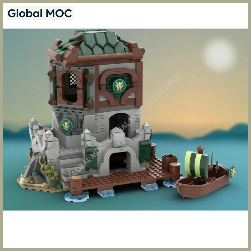 MOC Abyss Guardian Knight Blocks Exquisite Cliff Defense Outpost Small Particle Scene Decor Ornament 934PCS