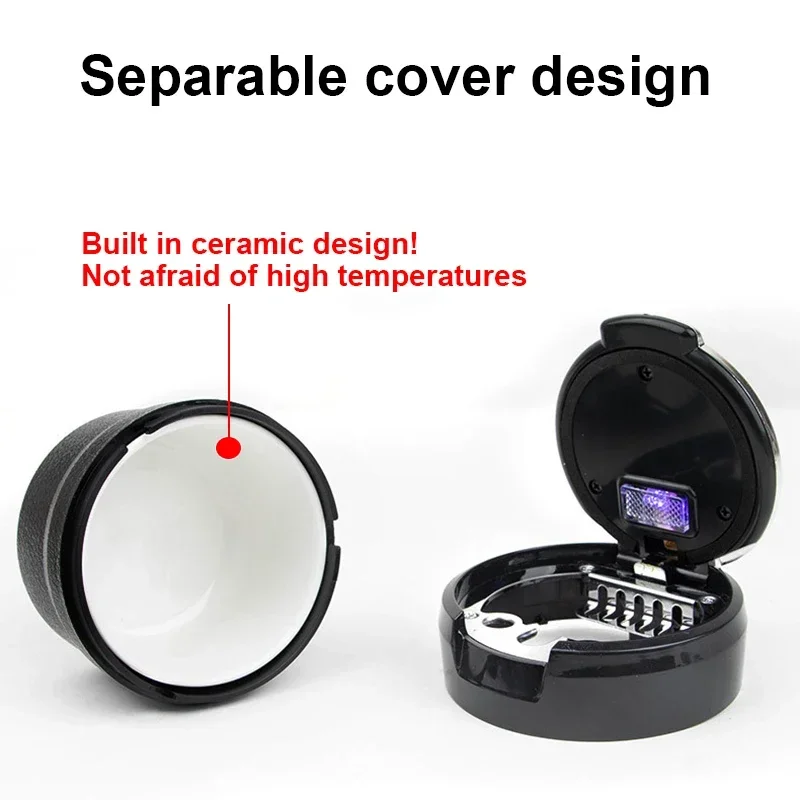 Car Cigarette Ashtray Cup With Lid With LED Light Portable Detachable Vehicle Ashtray Holder Cigarette Ashtray  Ceramic process