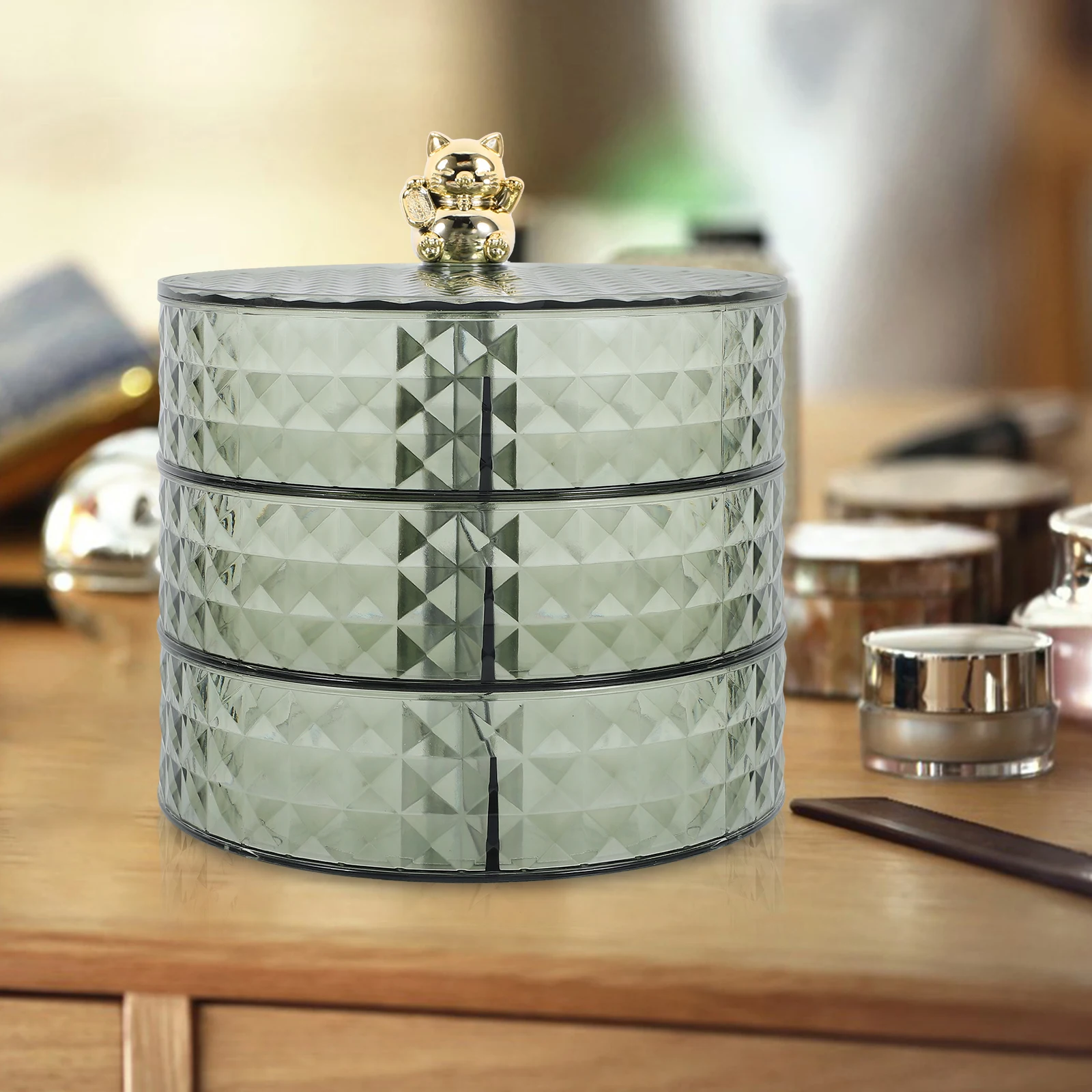 

Rotating Desktop Storage Box Transparent Green 3 Layers Jewelry Organizer Necklace Earring Holder Case Women Gift