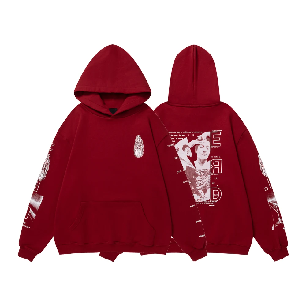 Y2k جرافيك هوديس الشارع الشهير القطن نمط الشارع سانت مطبوعة المتضخم هوديس خمر عادية ريترو الرجال مقنعين قميص العرق #3