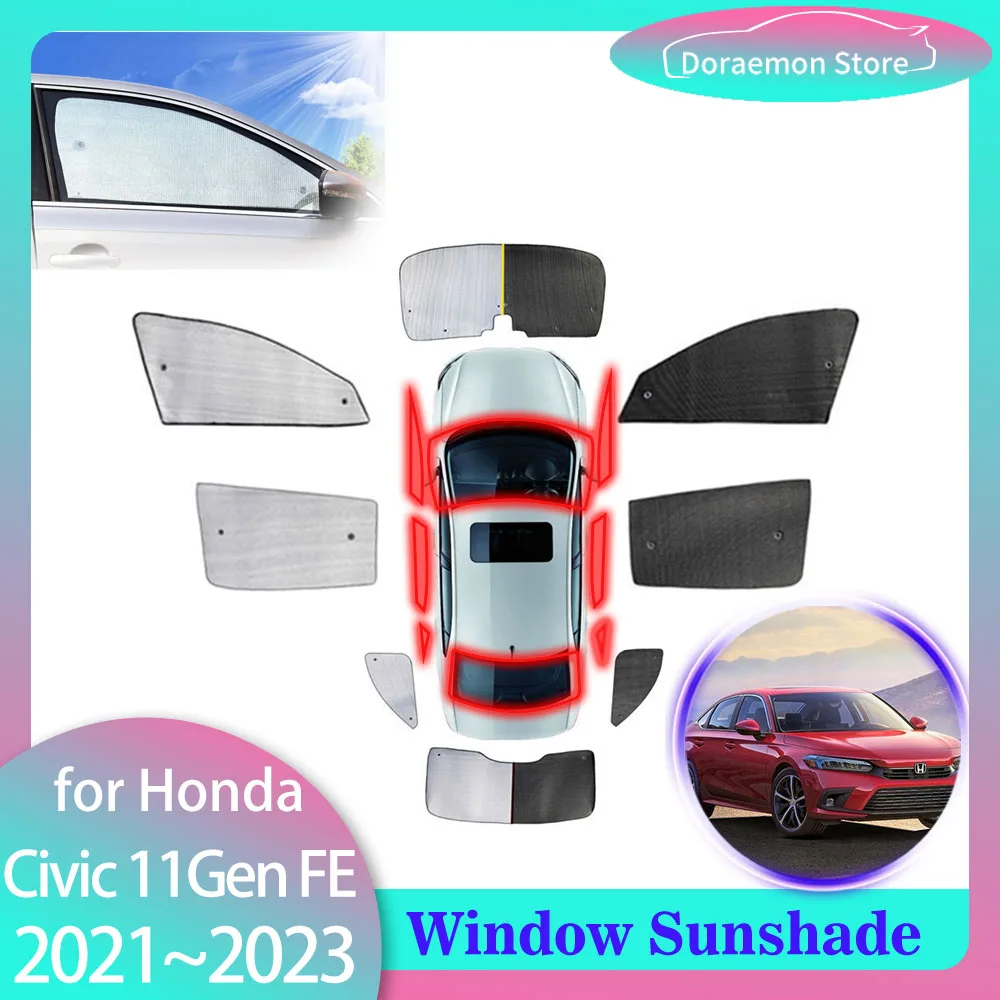 

Полное покрытие солнцезащитных козырьков для Honda Civic 11-го поколения FE FL Sedan 2021 ~ 2023, автомобильные аксессуары, занавеска на лобовое стекло, козырек на заднее боковое окно, коврик
