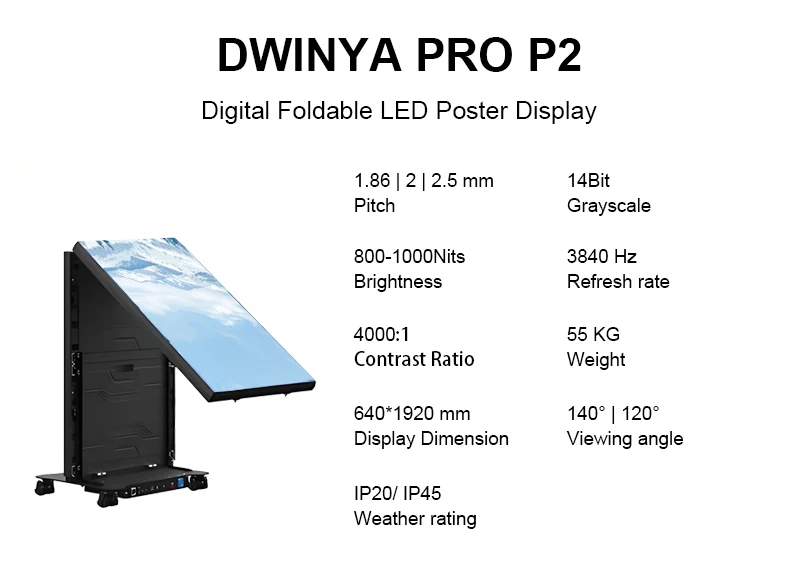 Factory Moveable Foldable Indoor P2.5 Various Size High Brightness 1080P Adobe RGB 90% Digital LED Advertising Poster Display