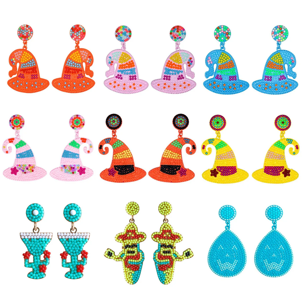 Halloween candlestick witch hat devil shape colorful rice bead earrings creative funny personality earrings