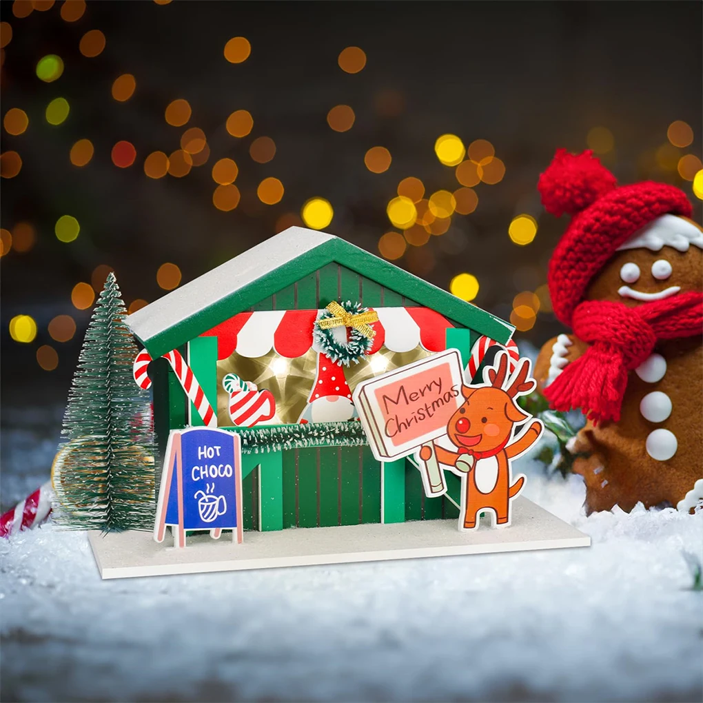 

Прочный рождественский дом, деревенский набор, богатый световой эффект, рождественский деревенский дом, освещенный декор для кафе