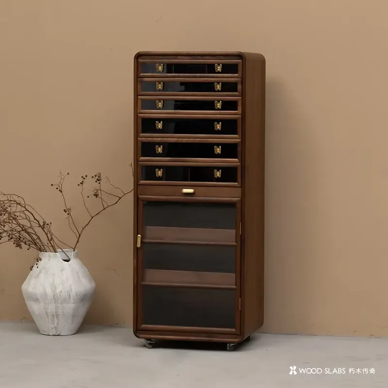 Vertical Walnut Coffee Cup Holder Storage Rack Cabinet Organizer for Kitchen Countertop Mug Display Stand Home Decor Shelf