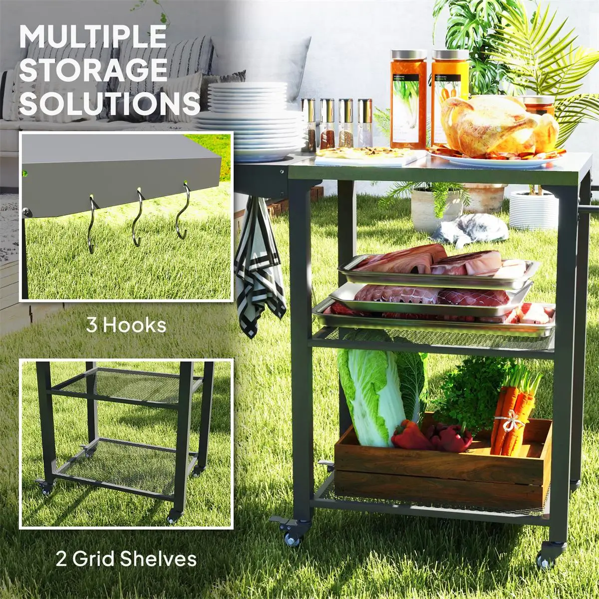 Foldable Camping Cart & Grill Cart - Portable Outdoor Utility Trolley for Easy Transport