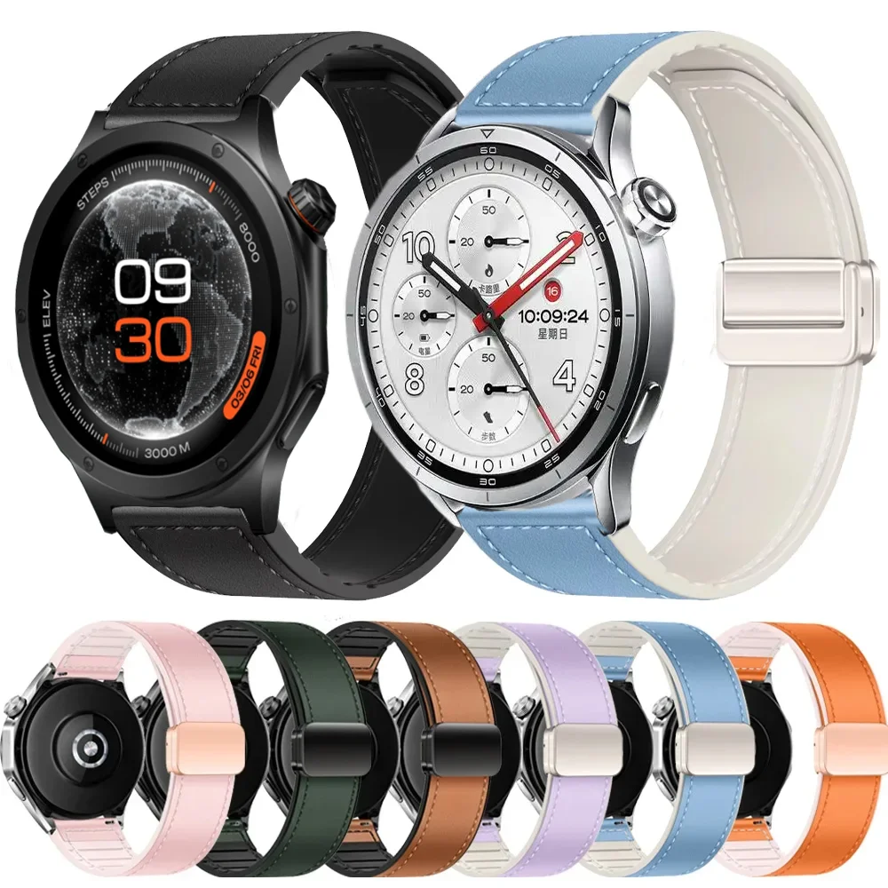 Pulseira Magnética de Silicone + Couro 20/22mm para Xiaomi Watch 5 S5 S4 S3 S2, Pulseira para Realme Watch 5 S, Oneplus Watch 4 3 Lite