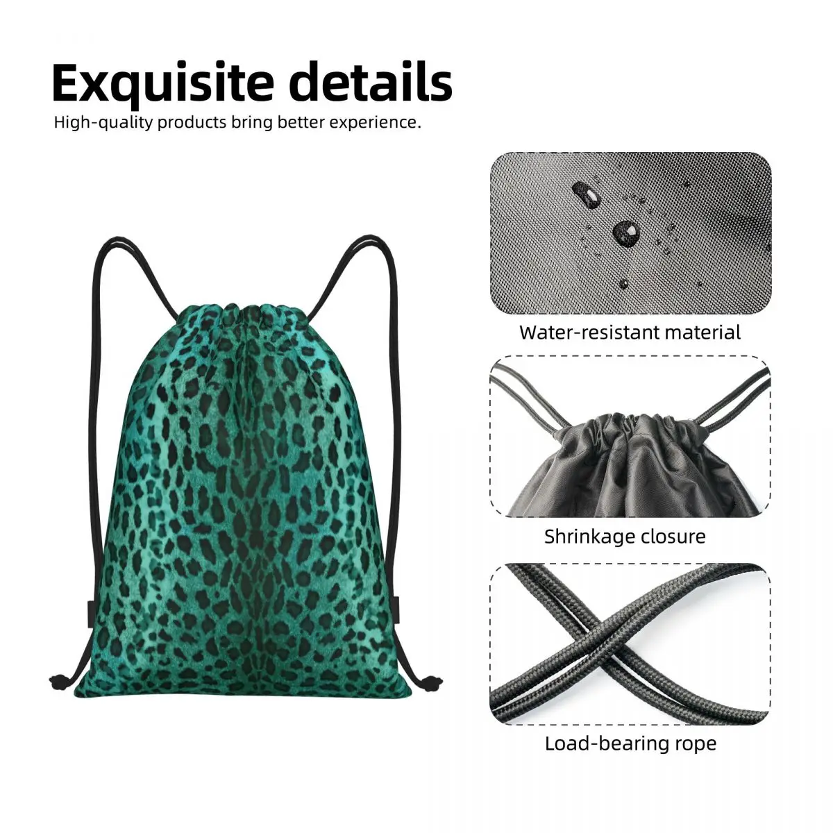 Bolsas con cordón de leopardo verde personalizadas para entrenamiento, mochilas de Yoga, mujeres, hombres, estampado de piel de Animal, mochila deportiva para gimnasio