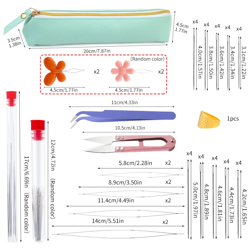 Zestaw igieł z koralikami krawall z centralnym otworem zakrzywionymi igłami do koralików proste igły nawlekacz igły naparstek
