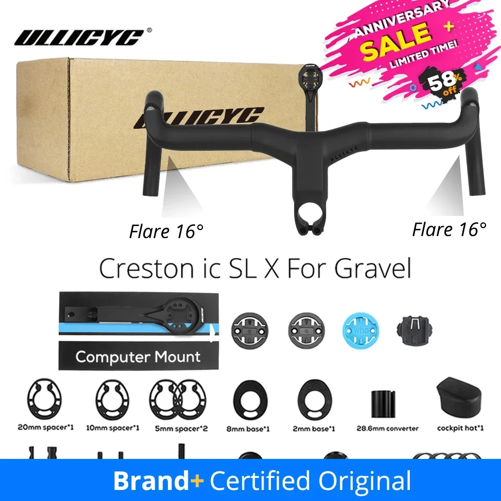 

Руль ULLICYC Creston IC SL X для шоссейных велосипедов с полной внутренней проводкой тросов, интегрированный карбоновый гравийный кокпит T1000, совместимый с Di2, с креплением