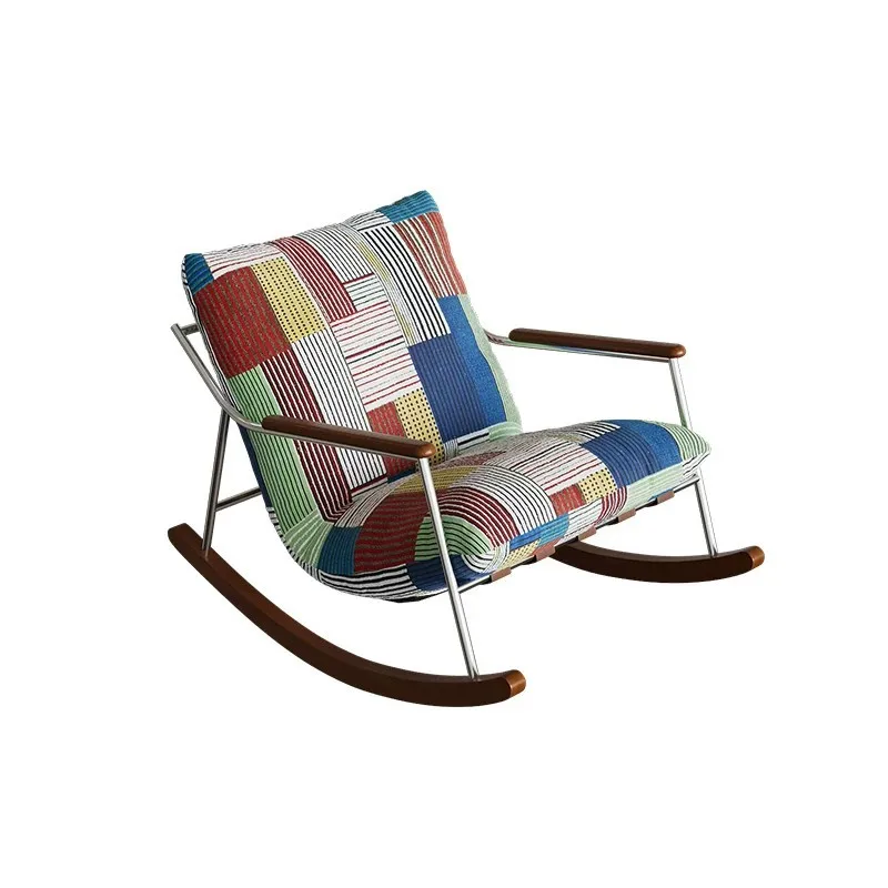 Color splicing fabric rocking chair sofa living room bedroom stainless steel back recliner