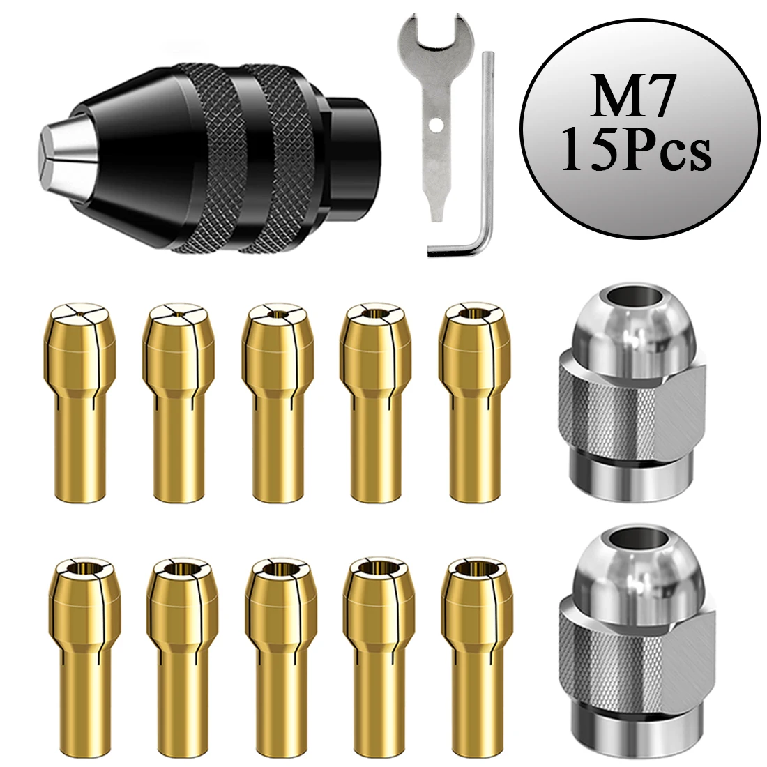 Ersatz-Schnellwechselbohrfutter-Spannzange M7 Set 1/32"-1/8" mit Messingmutter und Adapter für Drehwerkzeug (4485/4486)