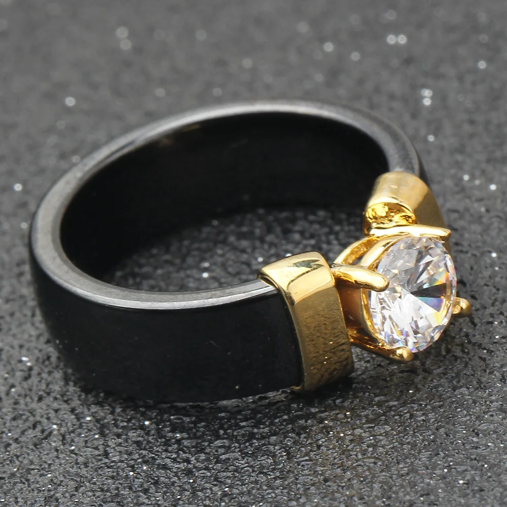Luxury Brilliant Zircon Black White Ceramic Ring For Women Finger Jewelry Accessories High-quality Wedding Engagement Gifts
