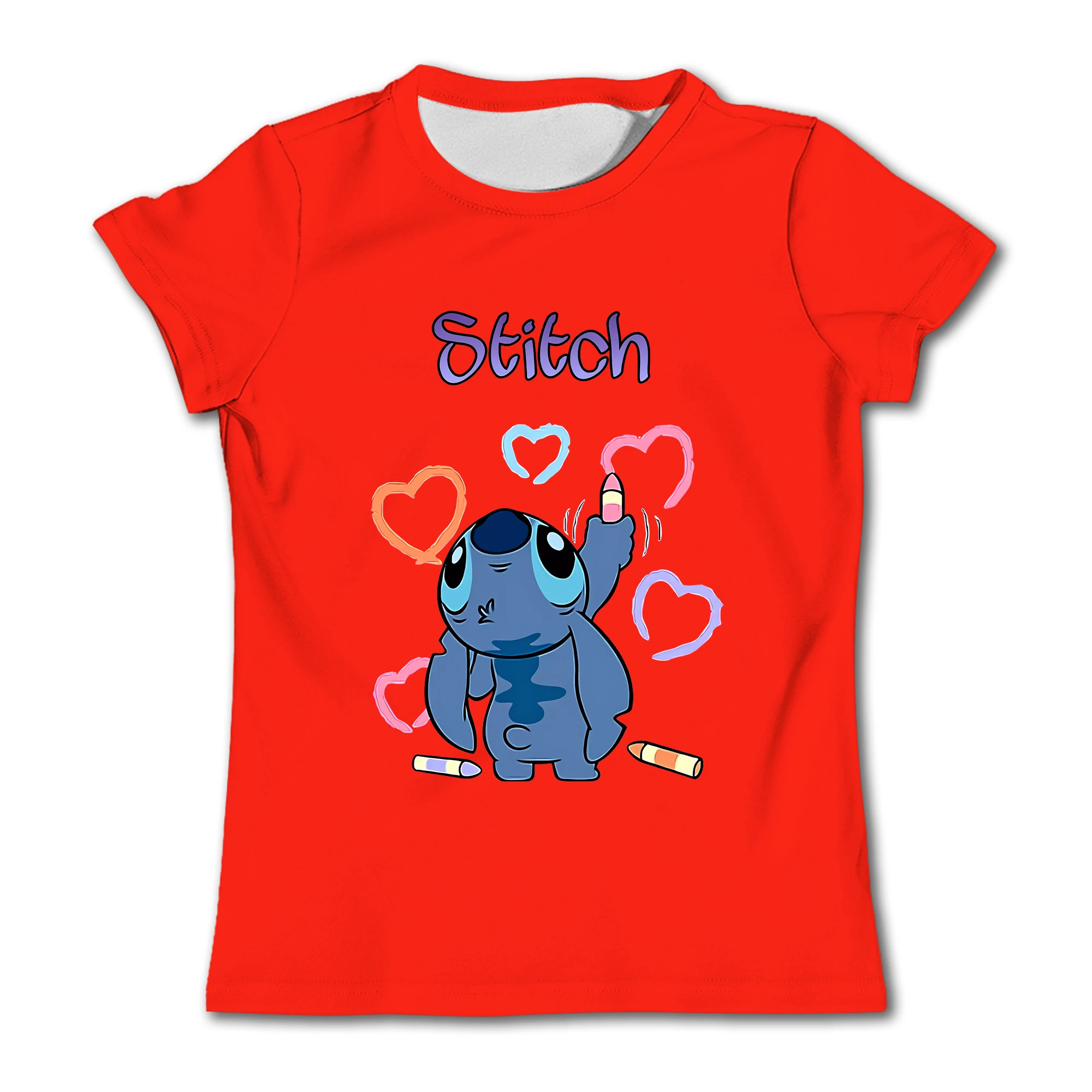 Disney Pure Cotton Children\'s Girls T-shirt Short sleeved Disney Stitch Boys Pure Cotton Cartoon Top T-shirt Short sleeved