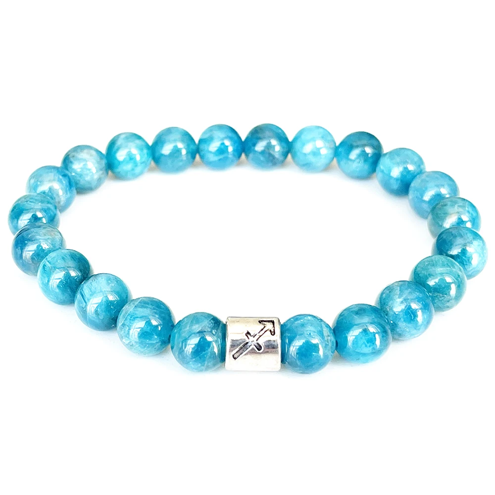 

MG1666 Fashion Sagittarius Zodiac Womens Bracelet 8 MM AAA Grade Apatite Energy Wrist Mala Natural Handmade Gemstone Jewelry