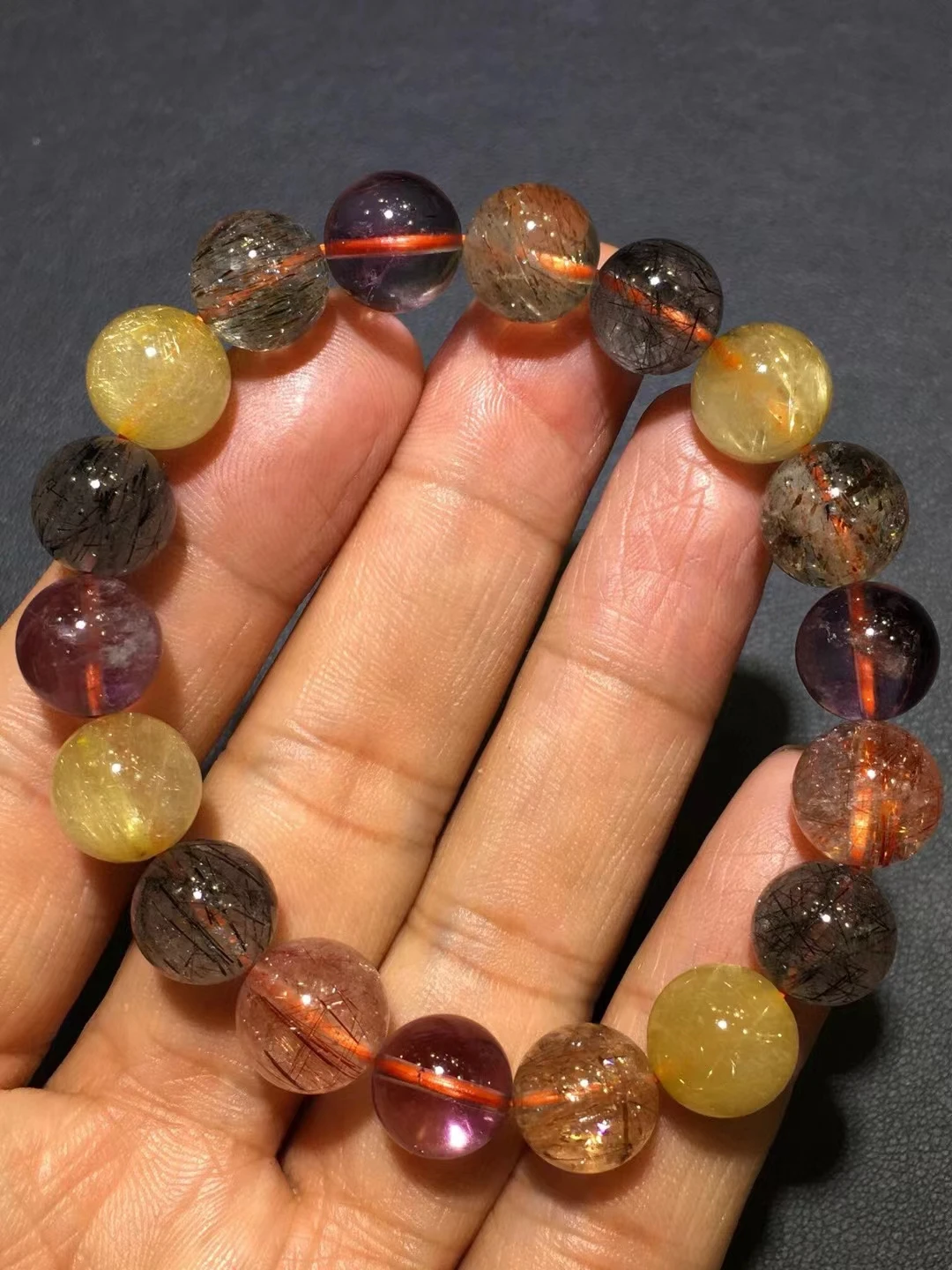 

Natural Colorful Rutilated Quartz Bracelet 11.5mm Gold Green Rutilated Clear Round Women Bracelet AAAAAA