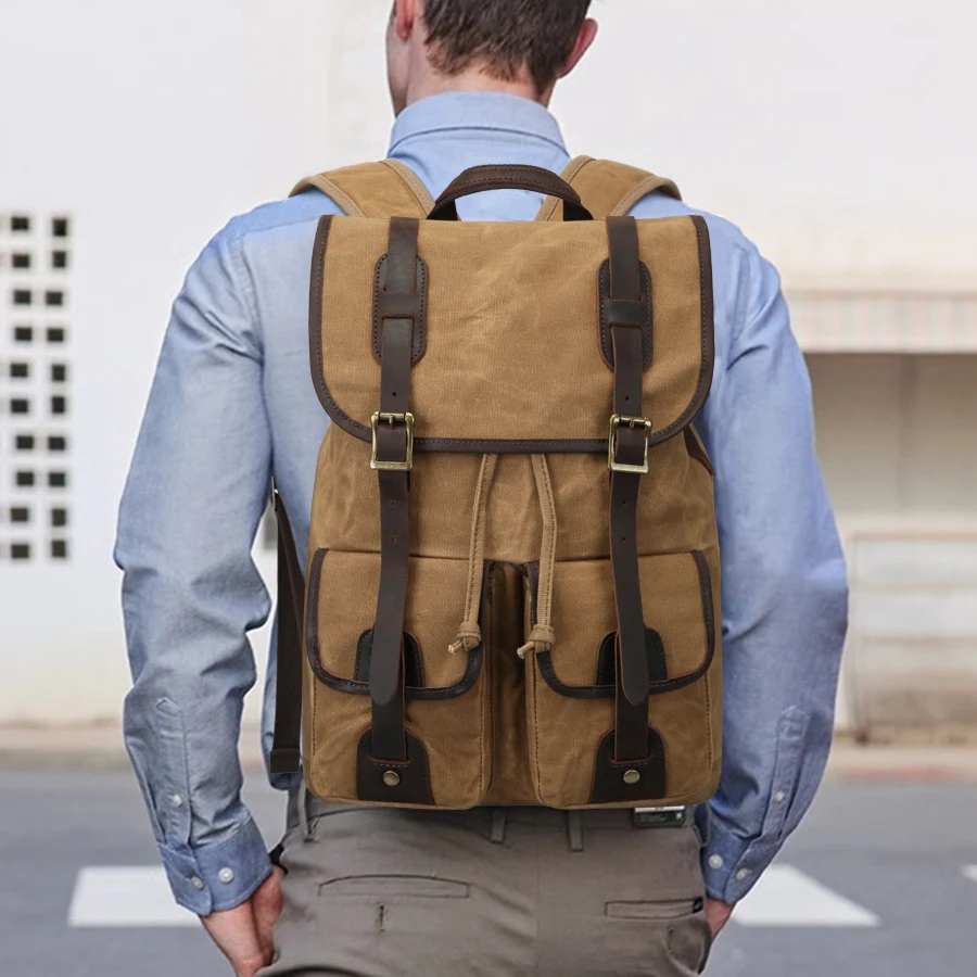 

Vintage Engineer Canvas Backpack Men Waterproof Coating Universal Laptop Bags Khaki School Bags for College Student