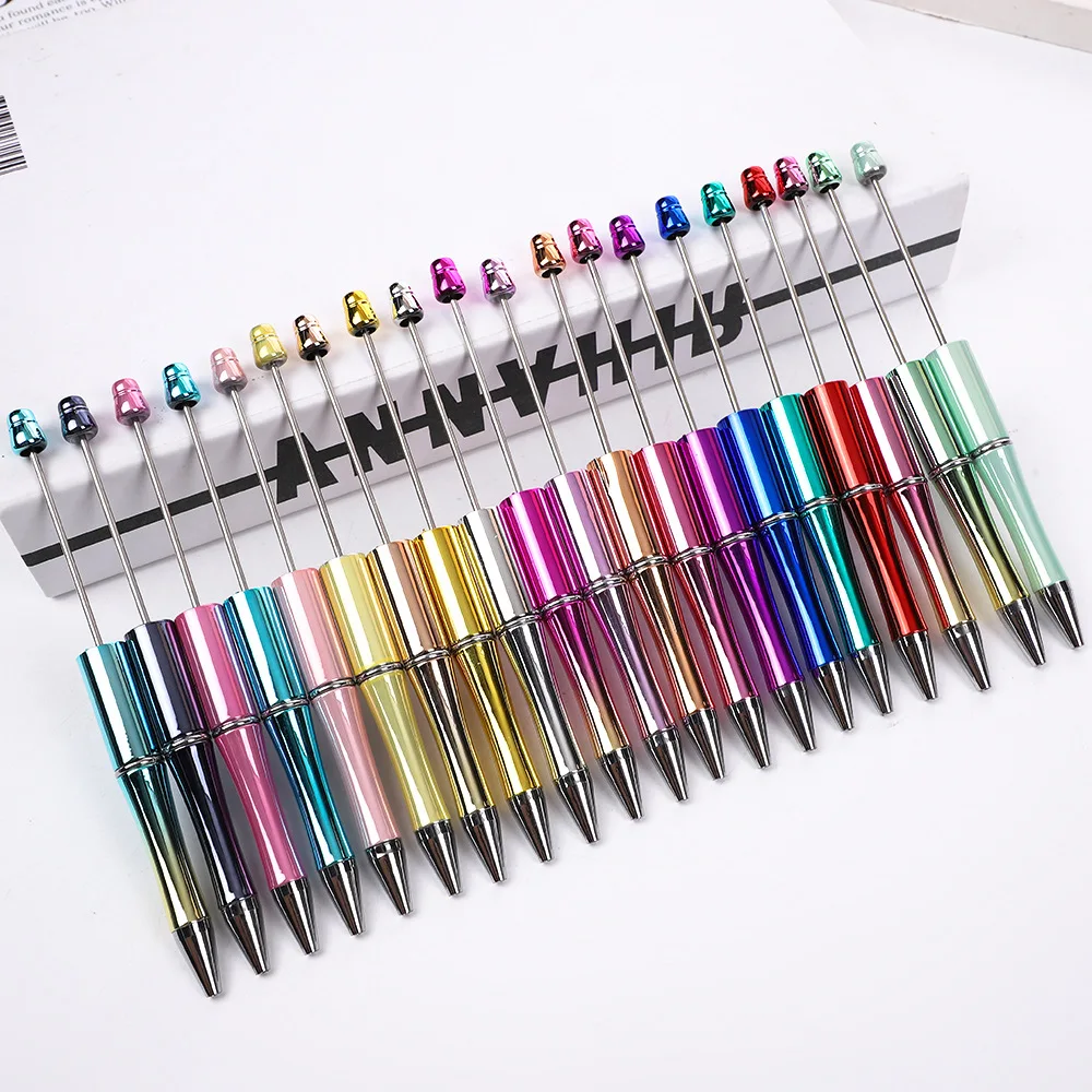 30Pcs New DIY Electroplated Bead Pen Puzzle Student Beadable Gift Pens Stationery Beads Writing Pen School Office Supplies