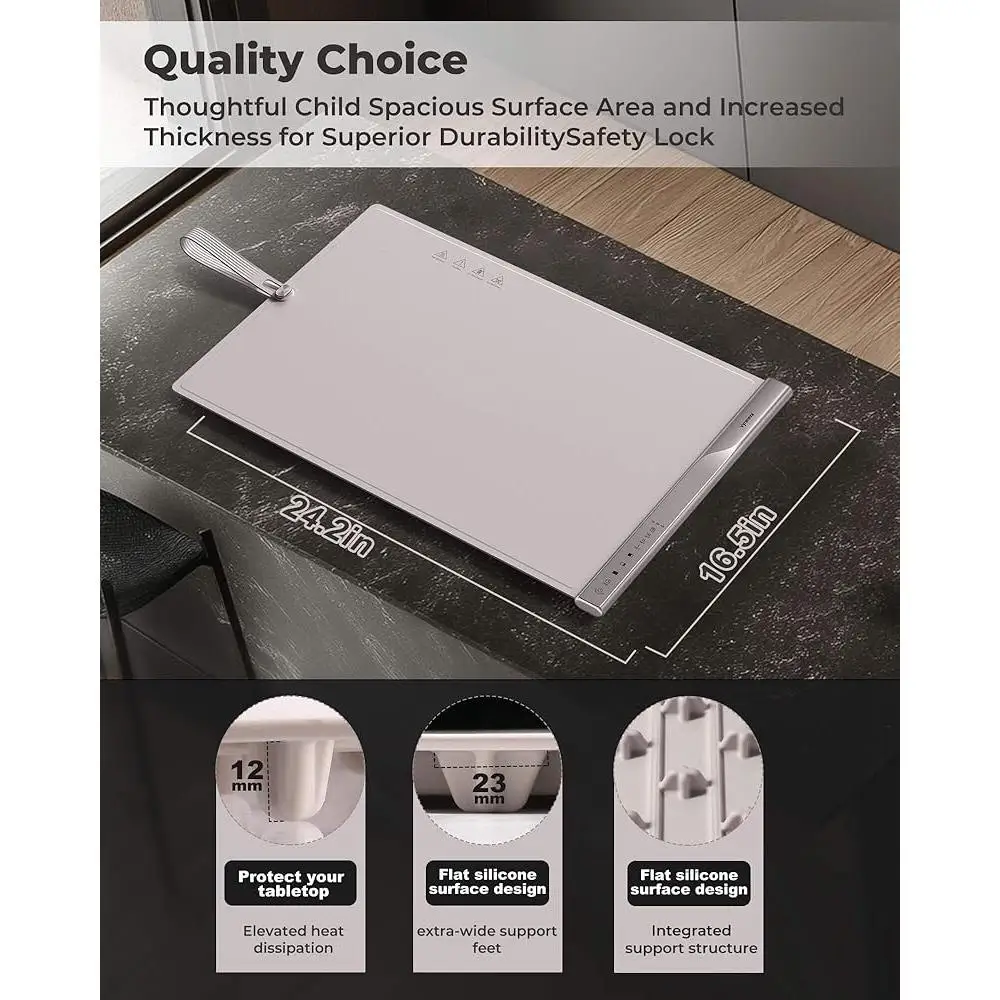 Dual Heating Zones Food Warming Mat with 4 Temp Settings Easy Clean Silicone Auto Shut-Off Timer Portable Electric Food Warmer