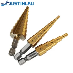 JUSTINLAU 3Pcs 1/4 Inch Hex Shank HSS Titanium Coated Step Drill Bit Set 3-12/4-12/4-20mm