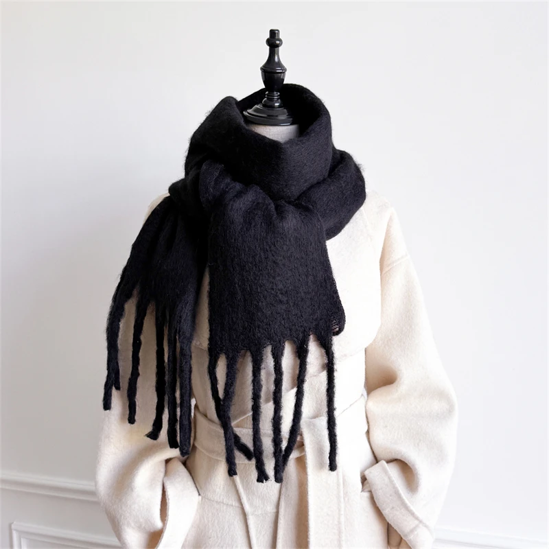 Bufanda pequeña de invierno de 18x200cm para mujer, chales gruesos de Cachemira de imitación, cuello cálido con borlas, Bufanda Echarpe Pashmina de lujo