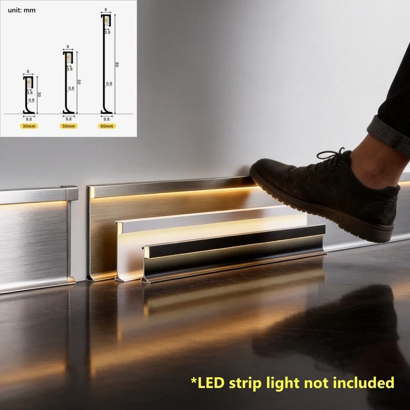 H3/5/8cm Thin LED Skirting Line Aluminum LED Channel With Silicone Cover Metal Wall Baseboard Bar Lamp Floor Corner Strip Light