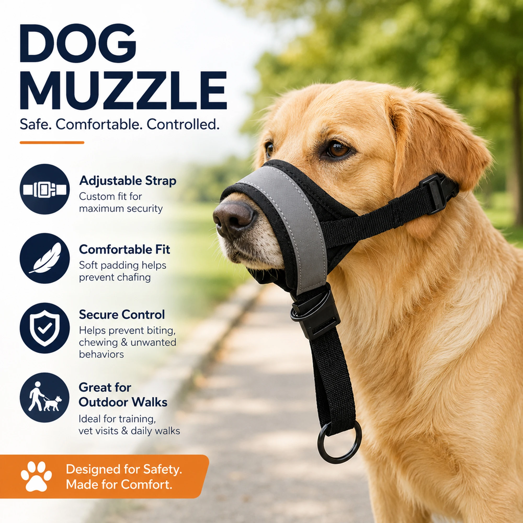 Pet Muzzle Outdoor Restraint Anti Bite Anti Eating Randomly Breathable No Mouth Tightness Night Reflective Adjustable
