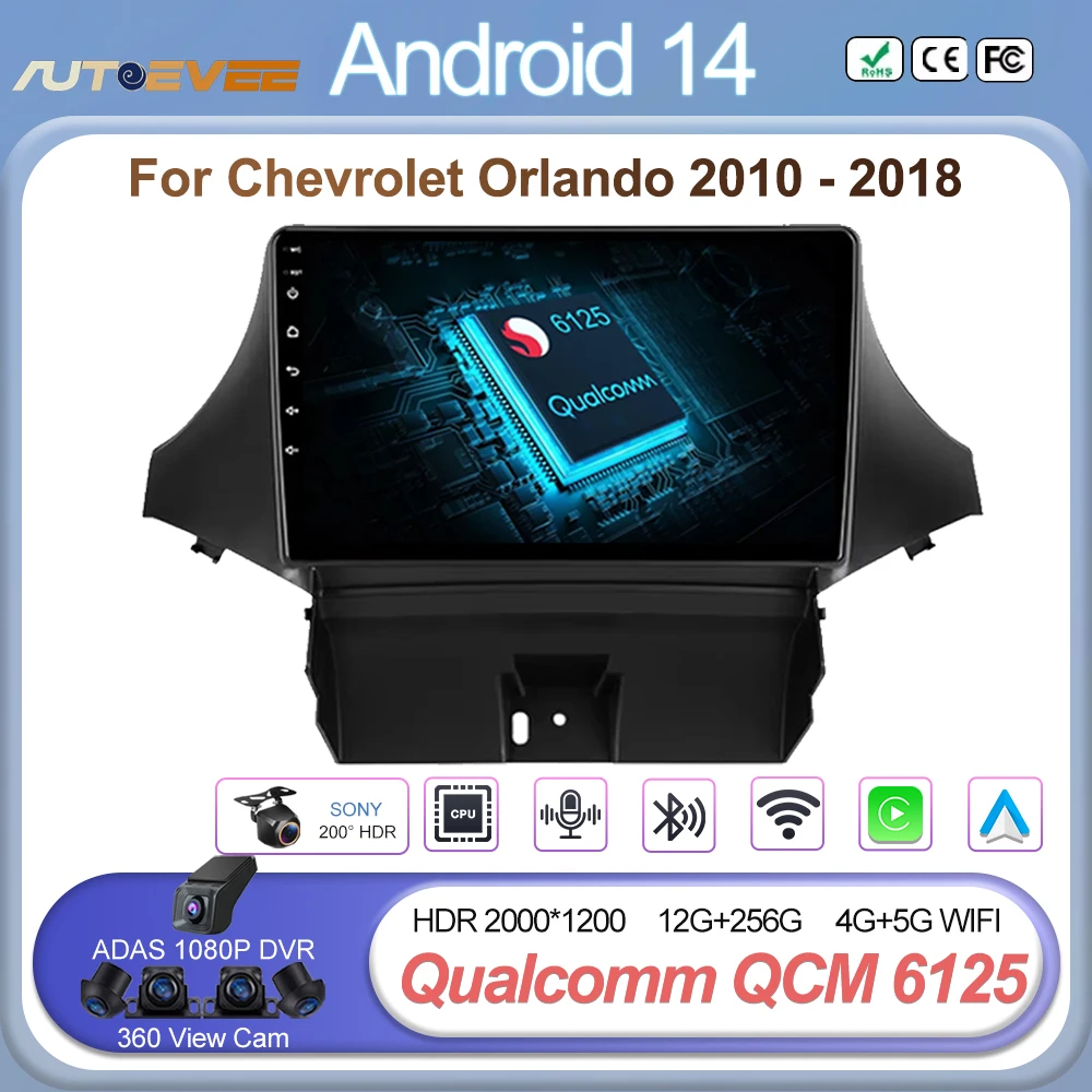 Car Radio Android 14 For Chevrolet Orlando 2010 - 2018 No 2 din Multimedia Video Player Carplay Touch Screen 8 Core Qualcomm