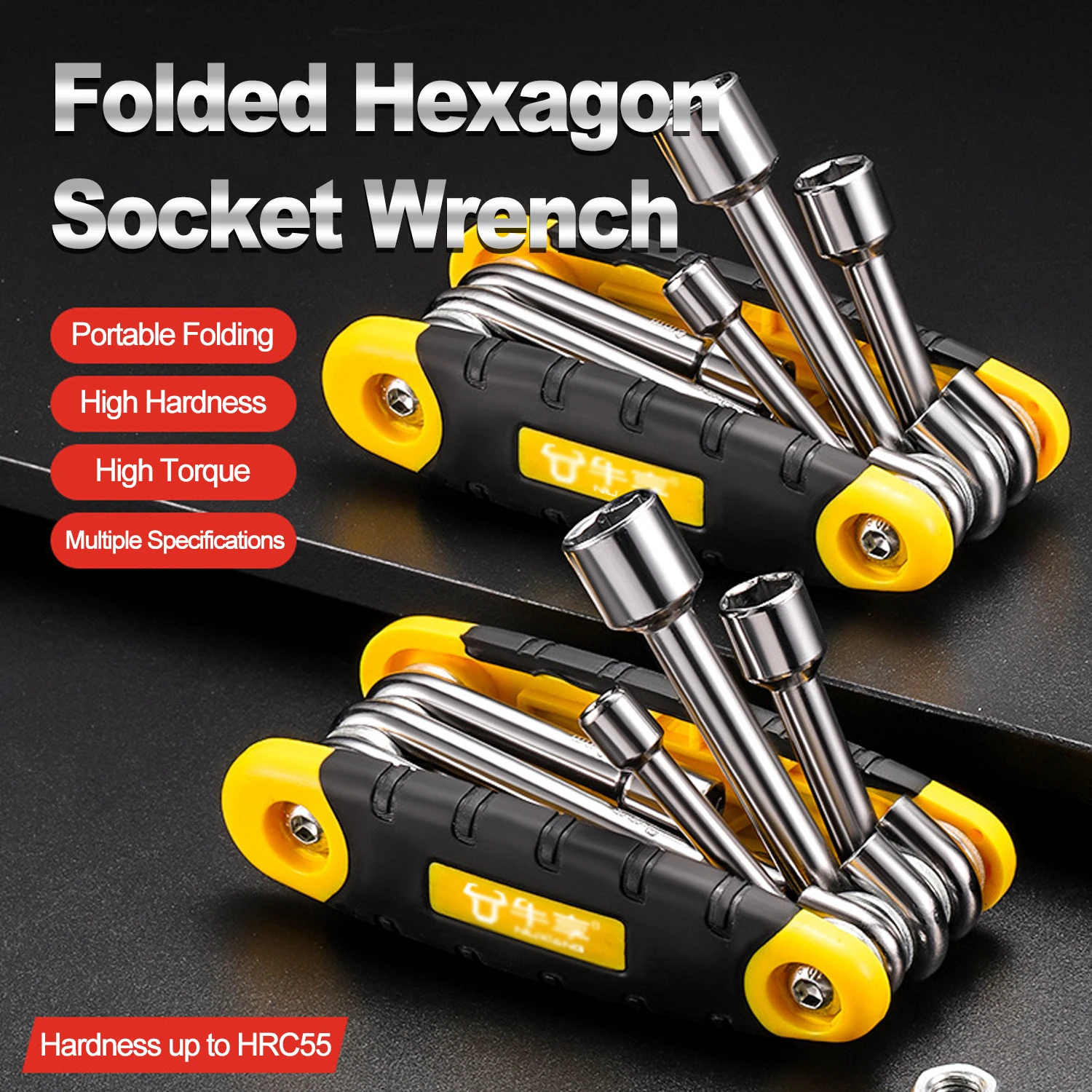 Hexagonal 6 in 1 Socket Wrench Multifunction High Hardness Folding Socket Wrench Cr-V Portable Screwdriver Wrench Household