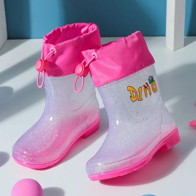 New 2023 Children Boys Girls Fashion Rain Boots Waterproof Transparent Crystal Rainboots Kids Water Shoes Wellies