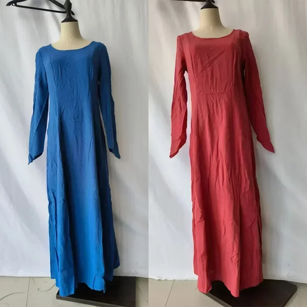 Túnica retro victoriana para mujer, color unie, disfraz de fiesta de carnaval, cuello redondo, manga larga, taille