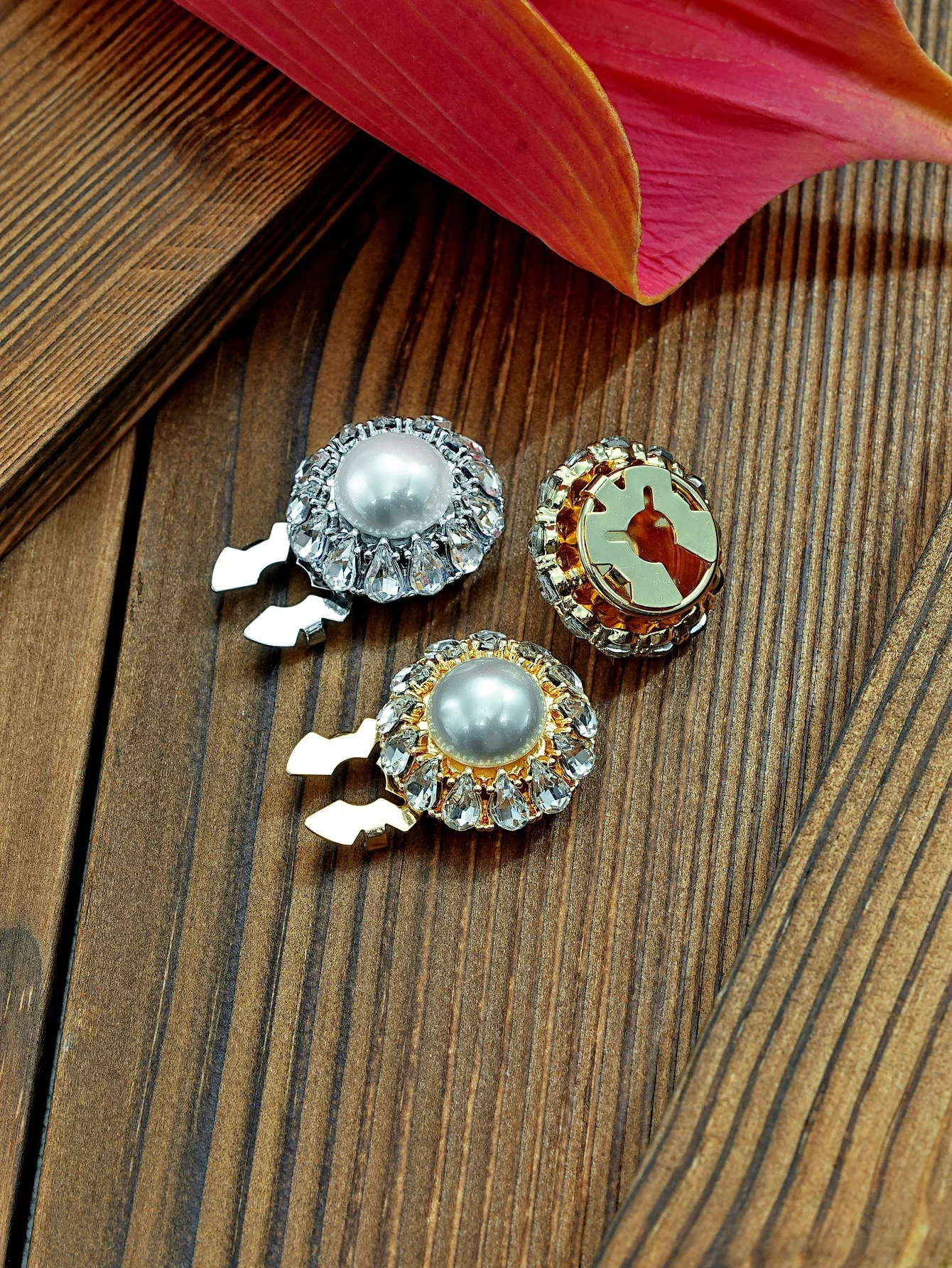 1/2/3/4PCS 21mm Faux Pearl Embedded Diamond Button Cap Clothing Button Decorative Press-On No Sewing Required