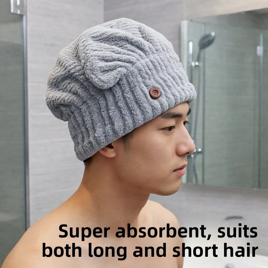 

Men's Thickened Double Layer Super Absorbent Quick Dry Hair Drying Cap Towel Head Wrap Bath Cap Hair Towel for Personal Care