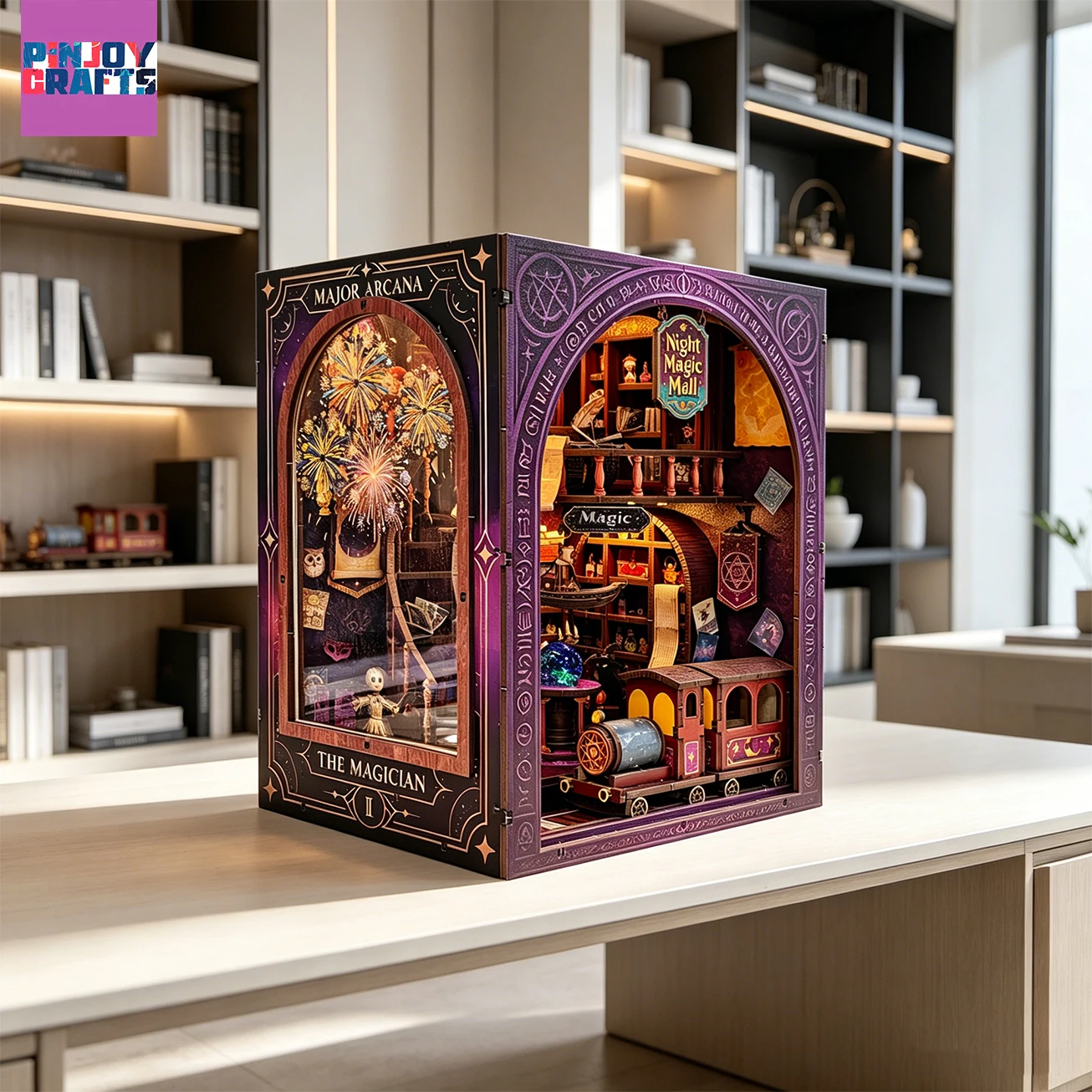 Tarot Themed DIY Book Nook Kit, 3D Wooden Puzzle Magic Night Mall Diorama Building Model, Handmade Bookshelf Dec Craft Toy