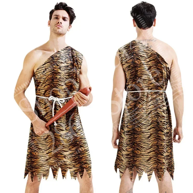 ليوبارد سافاج رجل الكهف كروودز البدائية مثير الملابس الهندية زي كرنفال هالوين ازياء للرجال الكبار يتوهم #4
