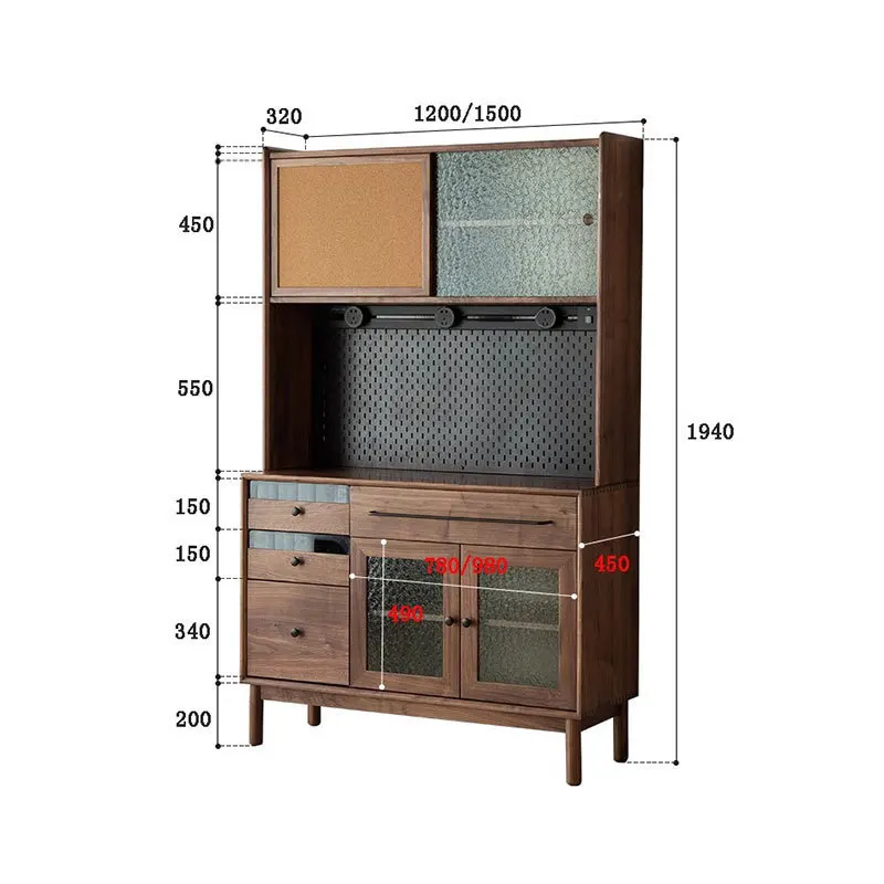 Solid wood sideboard, perforated board, black walnut high wine cabinet, integrated living room cabinet